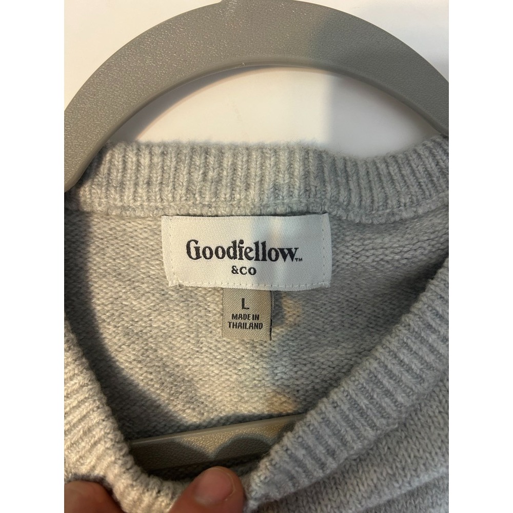 Goodfellow & Co Mens L Gray Crewneck Sweater Dog Santa Hat Christmas Normcore - Picture 6 of 8